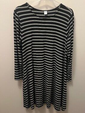 Women's Old Navy Black and White Striped Long-Sleeve Midi Dress, Size L, Ex Con!